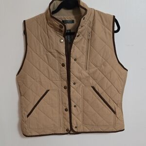 Lauren Ralph Lauren NWOT Tan Quilted Vest with Stand-Up Collar